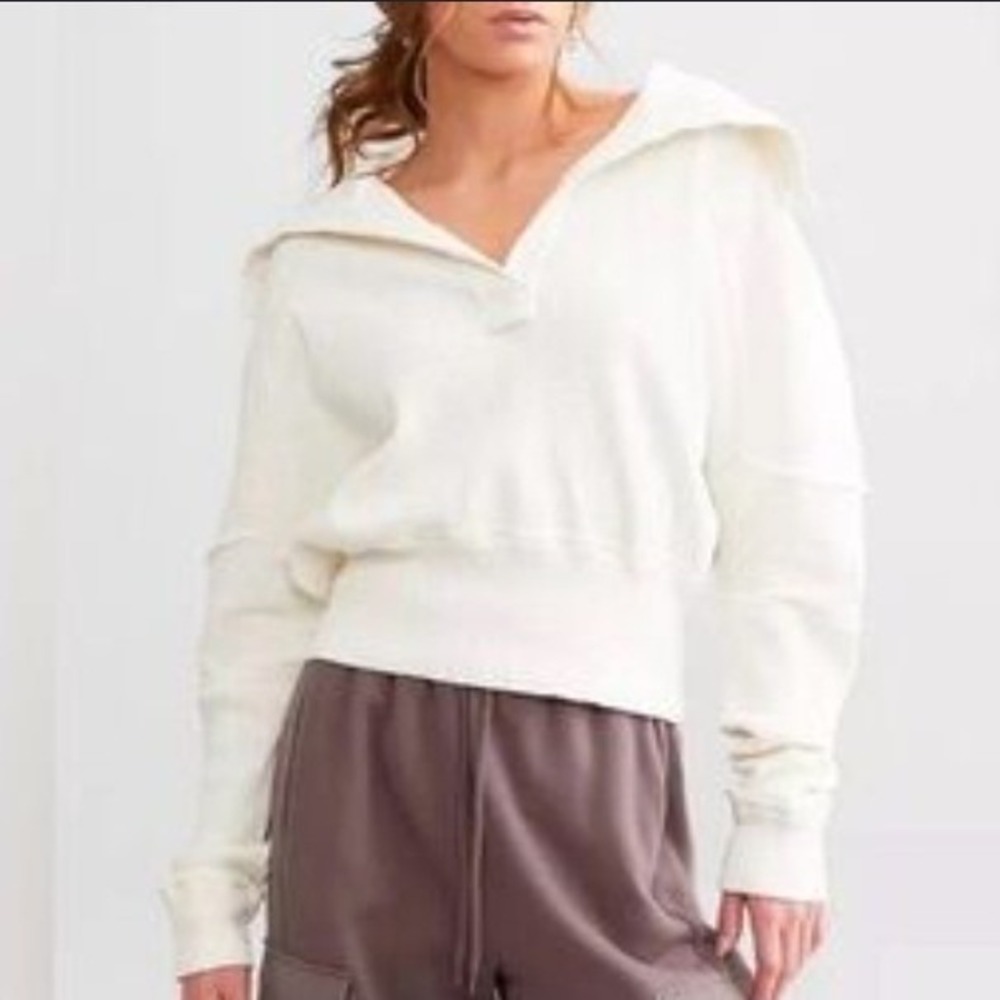 Free People We The Free Cream Ribbed Thermal Sailor Collar Top Small OB1796028